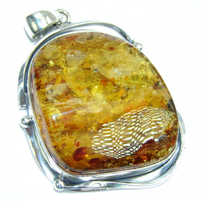 Huge! Exclusive AAA Baltic Polish Amber Sterling Silver Pendant
