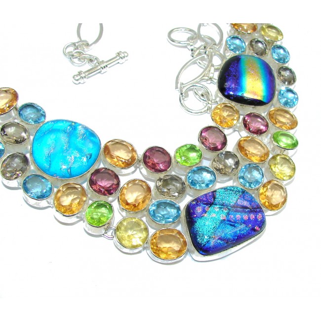 Color Fusion Dichroid Glass & Multicolor Quartz Sterling Silver necklace
