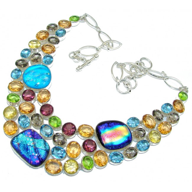 Color Fusion Dichroid Glass & Multicolor Quartz Sterling Silver necklace