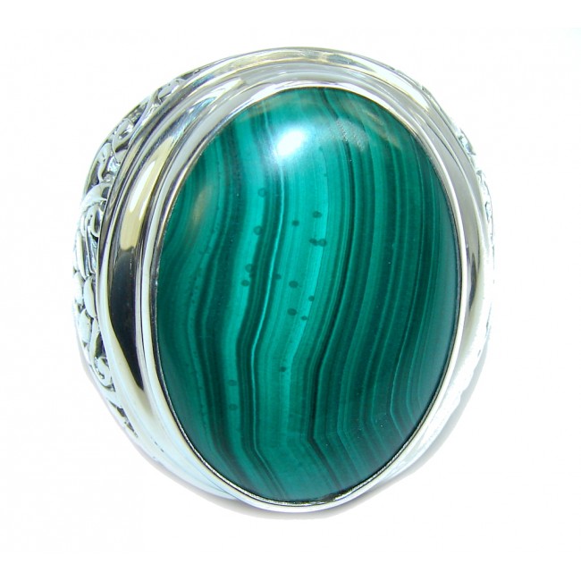 Totally Oversized AAA Green Malachite Sterling Silver ring s. 10