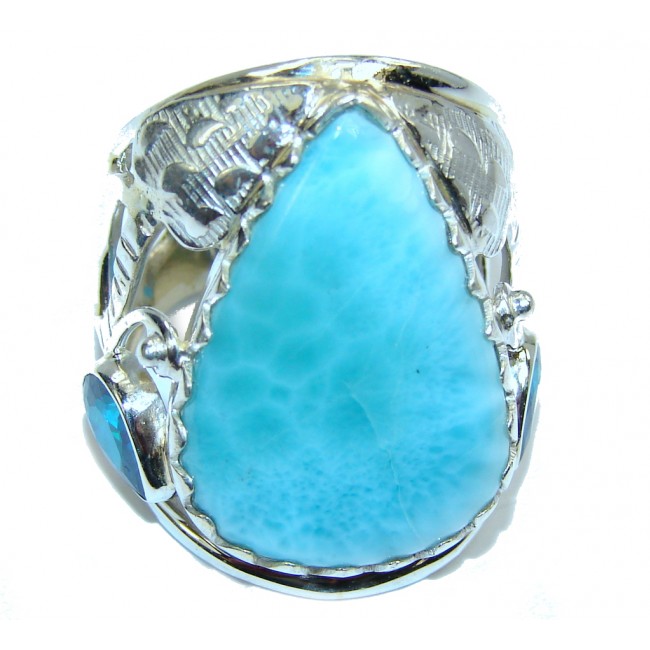 Perfect AAA Blue Larimar Sterling Silver Ring s. 7 1/4