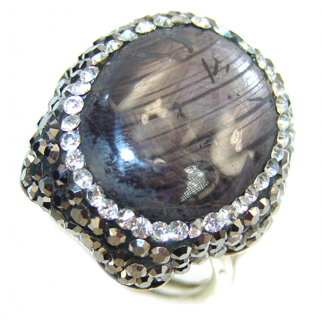 Vintage Look Black Ruby Star Sterling Silver ring s. 7 1/4