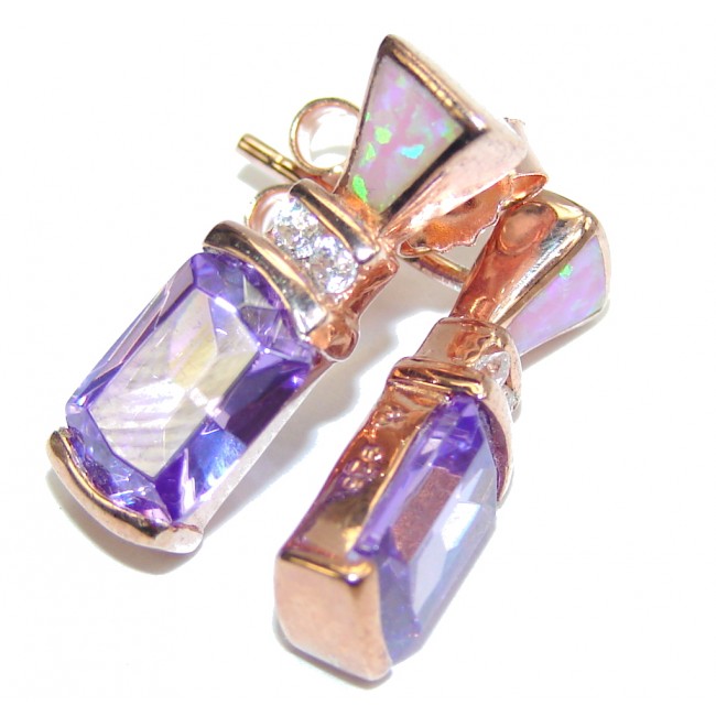 Amazing Japanese Fire Opal & Amethyst, Rose Gold Plated Sterling Silver earrings