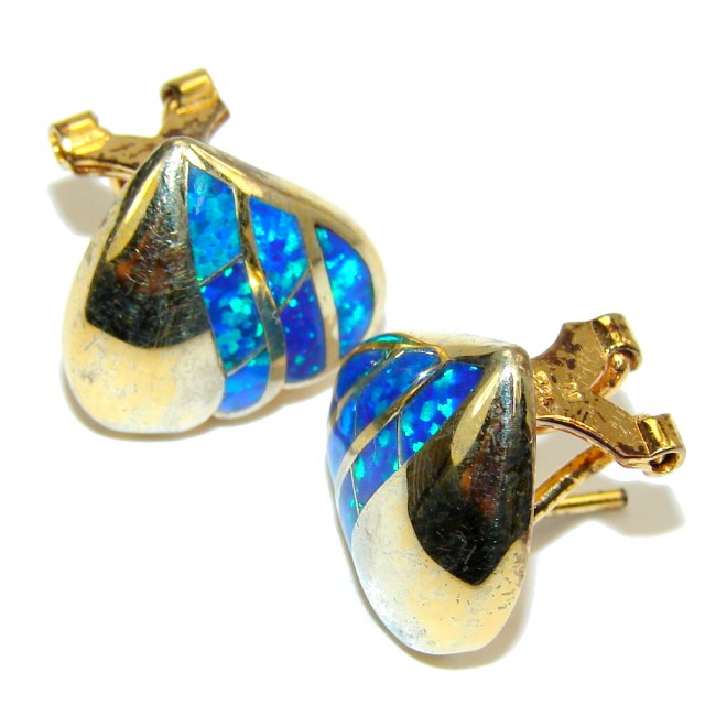 True Love AAA Blue Japanese Fire Opal, Gold Plated Sterling Silver earrings