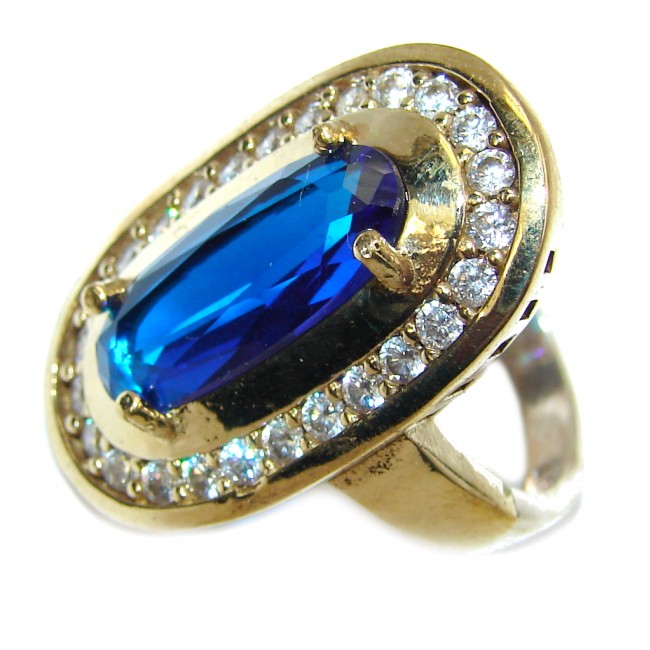Amazing Created Blue Sapphire & White Topaz Sterling Silver Ring s. 8 1/2