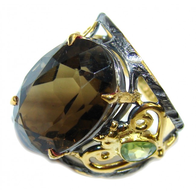Perfect Brown Smoky Topaz , Gold Plated, Rhodium Plated Sterling Silver ring s. 9