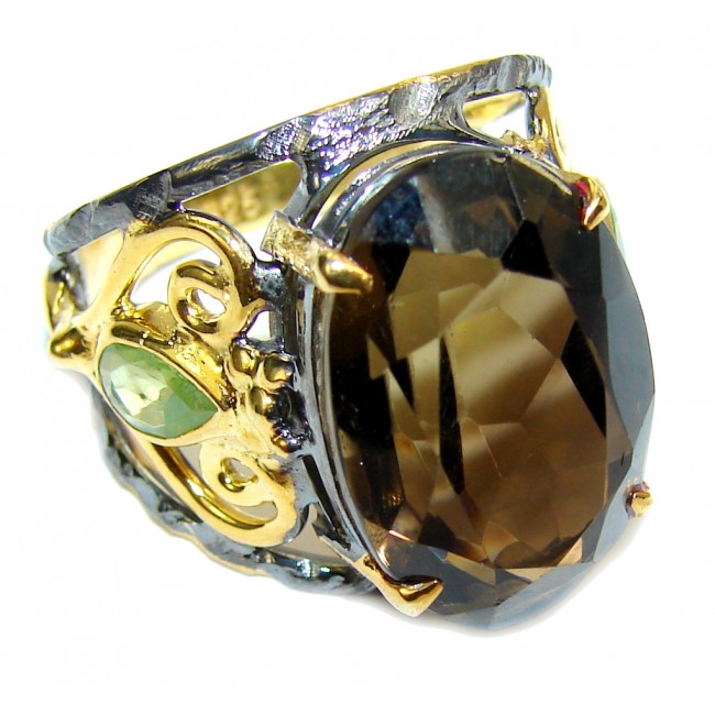 Perfect Brown Smoky Topaz , Gold Plated, Rhodium Plated Sterling Silver ring s. 9
