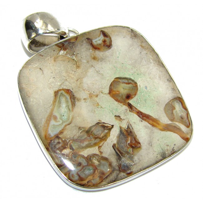 Secret Brown Fossilized Stone Sterling Silver pendant