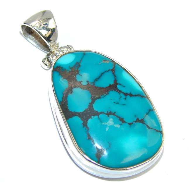 AAA Black Spider Web Blue Turquoise Sterling Silver Pendant