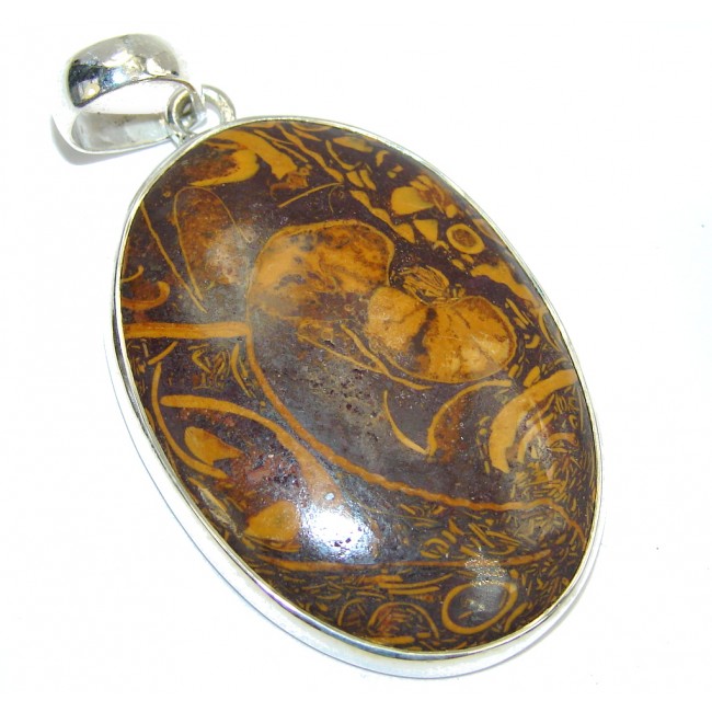 Excellent Brown Crinoid Fossil Sterling Silver Pendant