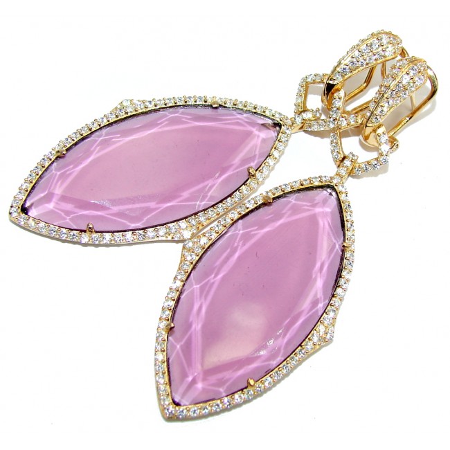 Big! Hollywood Style Created Amethyst & White Topaz, Gold Plated Sterling Silver earrings