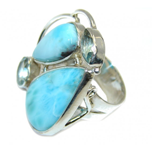 Perfect AAA Blue Larimar & Swiss Blue Topaz Sterling Silver Ring s. 6
