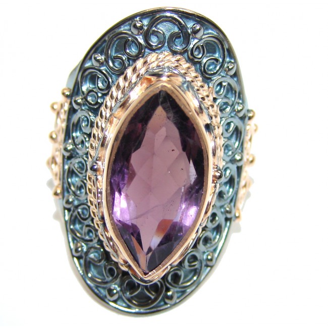 Genuine AAA Purple Amethyst, Rose Gold Plated, Rhodium Plated Sterling Silver Ring s. 6 1/2