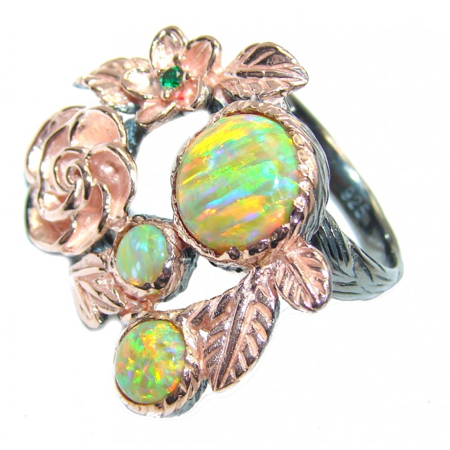 Delicate Beauty Japanese Fire Opal, Rose Gold Plated, Rhodium Plated Sterling Silver ring s. 6 1/2