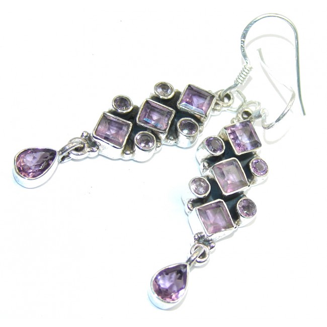 Delicate Long Purple Amethyst Sterling Silver earrings