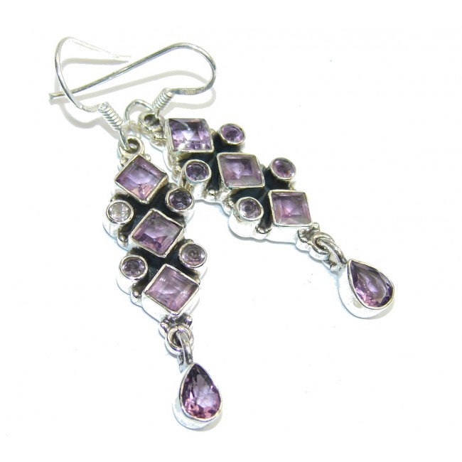 Delicate Long Purple Amethyst Sterling Silver earrings