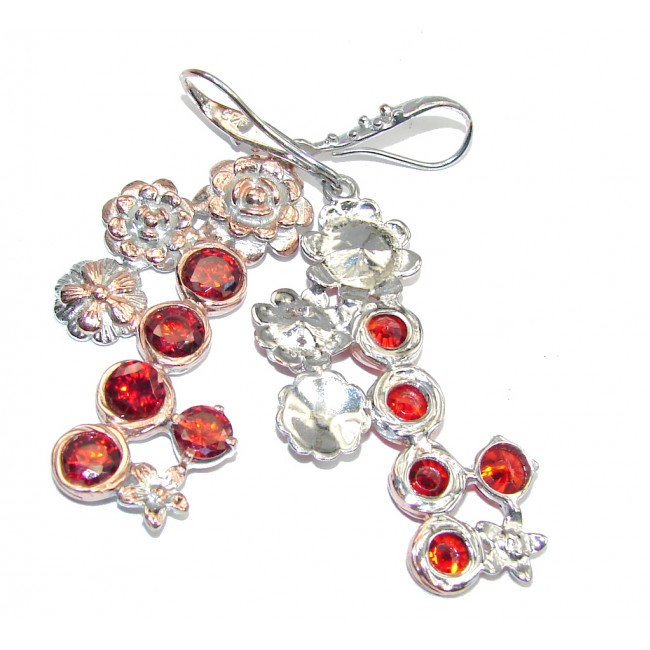 Graceful Beauty Red created Ruby Rose Gold plated Sterling Silver earrings
