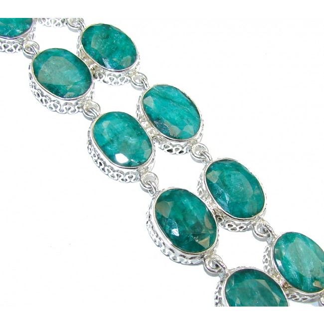 Very Elegant Green Emerald Sterling Silver Bracelet