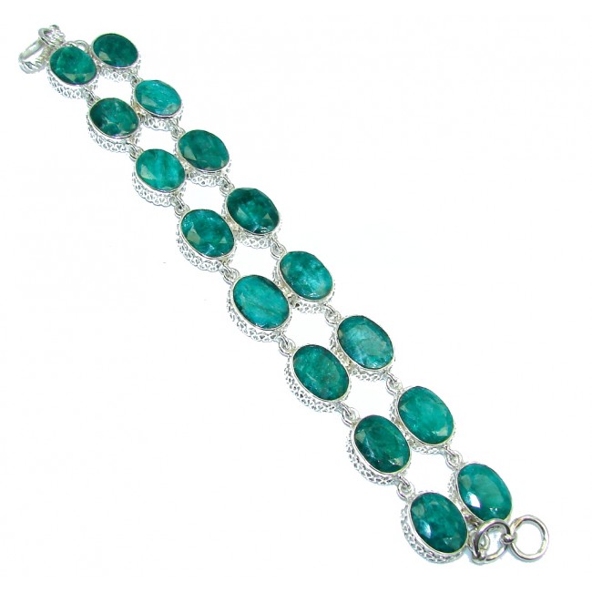 Very Elegant Green Emerald Sterling Silver Bracelet