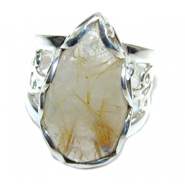Exotic Style Golden Rutilated Quartz Sterling Silver ring s. 6 1/4