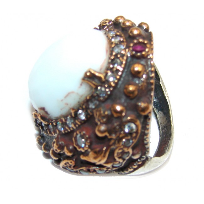 Victorian Style! White Agate & White Topaz Sterling Silver Ring s. 7