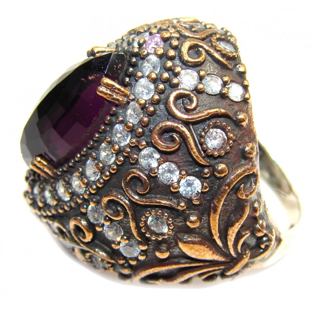 Big! Victorian Style Purple Amethyst & White Topaz Sterling Silver Ring s. 11