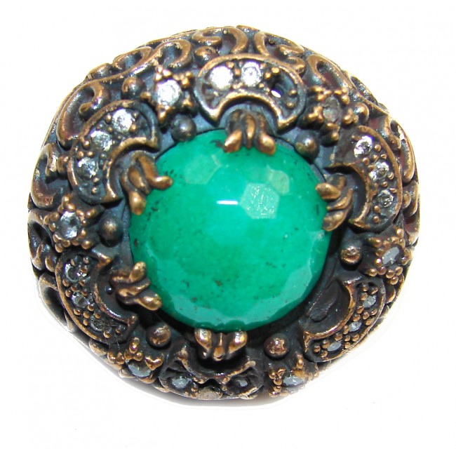 Big! Victorian Style! Green Emerald & White Topaz Sterling Silver Ring s. 8
