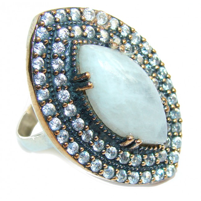 Victorian Style White Moonstone & White Topaz Sterling Silver Ring s. 9 1/2