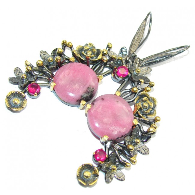 Perfect One of the Kind Pink Opal, Gold plated, Rhodium Plated Sterling Silver earrings / Long