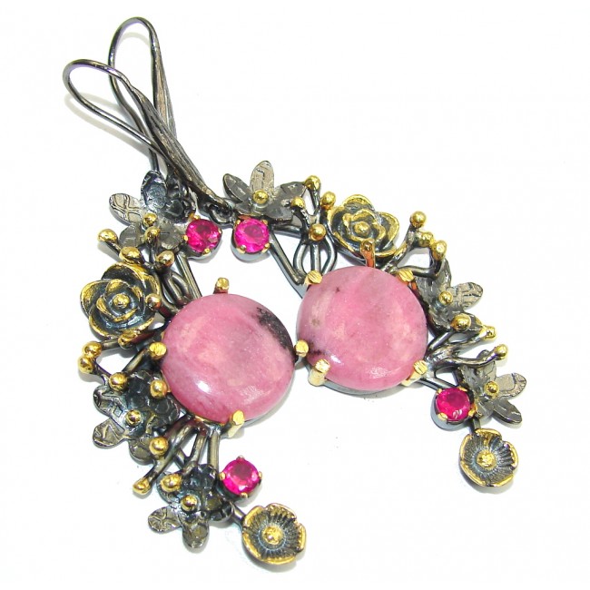 Perfect One of the Kind Pink Opal, Gold plated, Rhodium Plated Sterling Silver earrings / Long