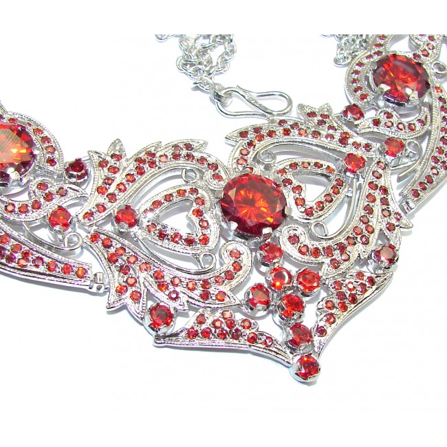 Light Of Love AAA Genuine Red Garnet & White Topaz Sterling Silver Necklace