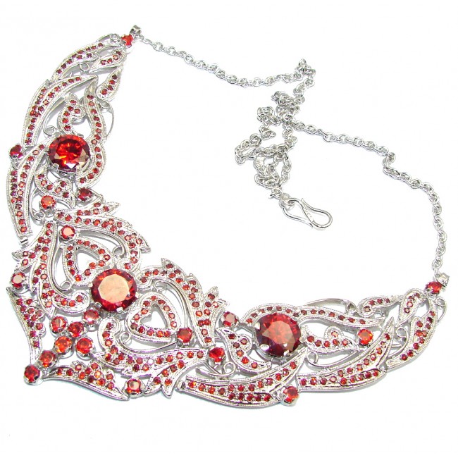 Light Of Love AAA Genuine Red Garnet & White Topaz Sterling Silver Necklace