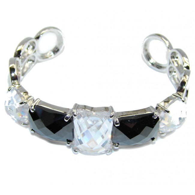 Follow The Dream Created White & Black Cubic Zirconia Sterling Silver Bracelet / Cuff