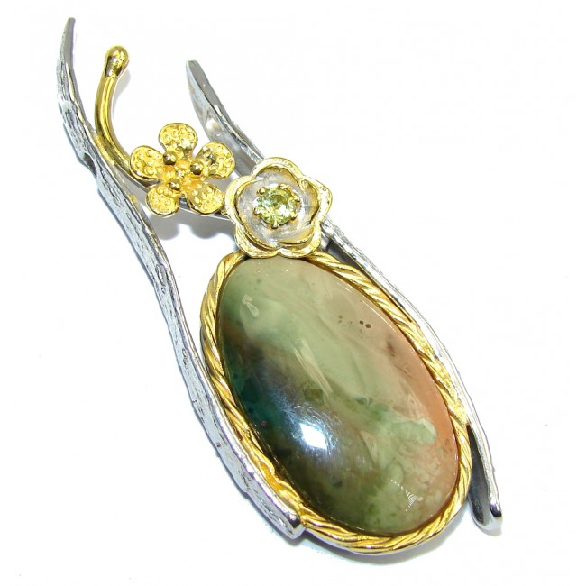 Big! Exclusive AAA Imperial Jasper, Two Tones Sterling Silver Pendant