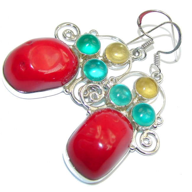 Classic Beauty Red Fossilized Coral Sterling Silver earrings