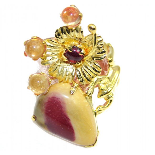 Big! Gorgeous Style AAA Mookaite Jasper, Rose & Gold Plated Sterling Silver Ring s. 7