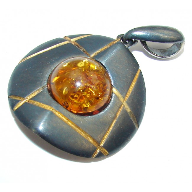 Delicate Brown Baltic Polish Amber, Rhodium Plated Sterling Silver Pendant