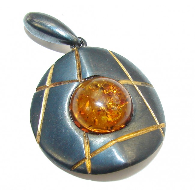 Delicate Brown Baltic Polish Amber, Rhodium Plated Sterling Silver Pendant