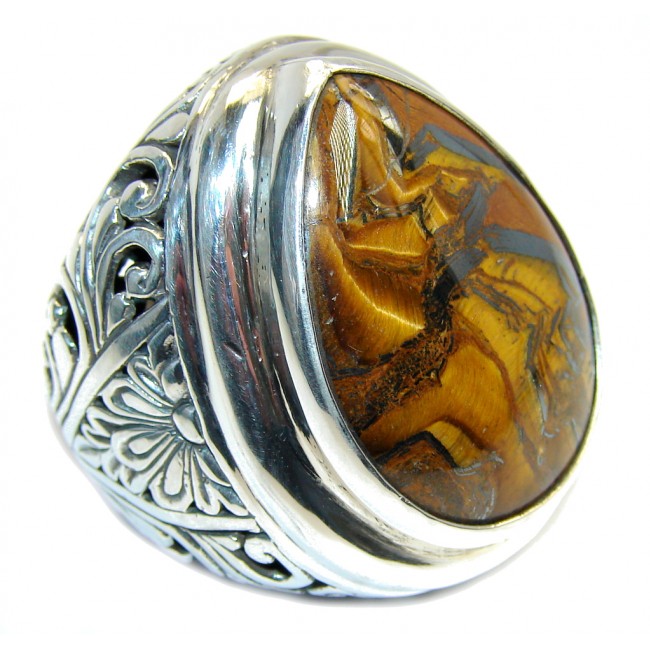 Totally Oversized AAA Iron Tigers Eye Sterling Silver ring s. 8 1/2