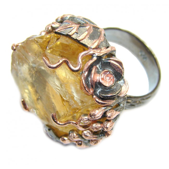 Stylish Rough Citrine, Rose Gold Plated, Rhodium Plated Sterling Silver Ring s. 7