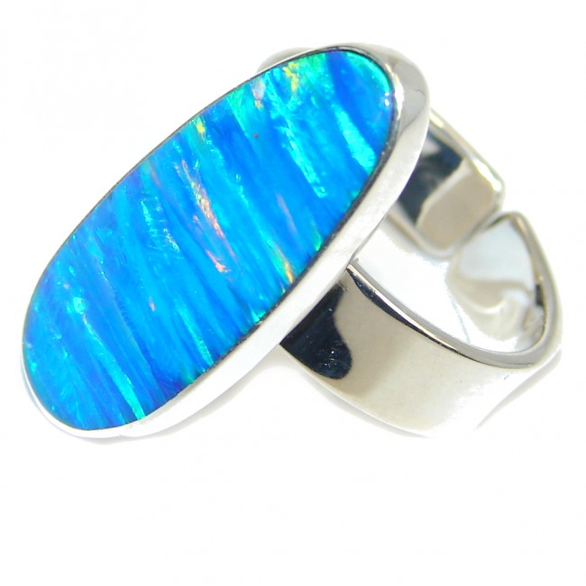Fabulous Blue Fire Japanese Opal Sterling Silver ring s. 8 -adjustable