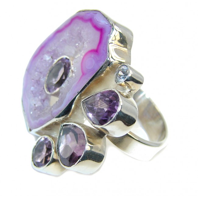Purple KIss Agate Druzy Sterling Silver Ring s. 7