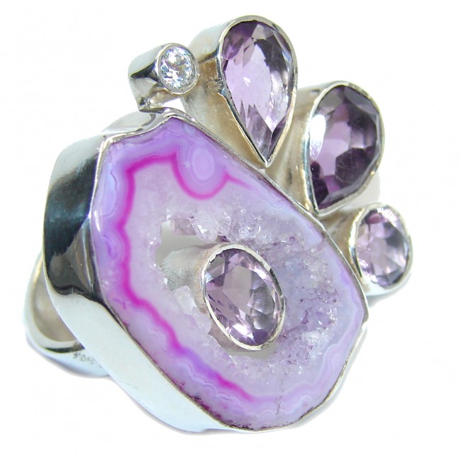 Purple KIss Agate Druzy Sterling Silver Ring s. 7