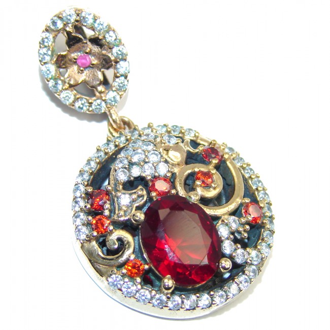 Victorian Style Red Garnet Sterling Silver Pendant