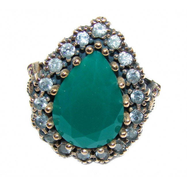 Victorian Style! Green Emerald & White Topaz Sterling Silver Ring s. 9 1/2