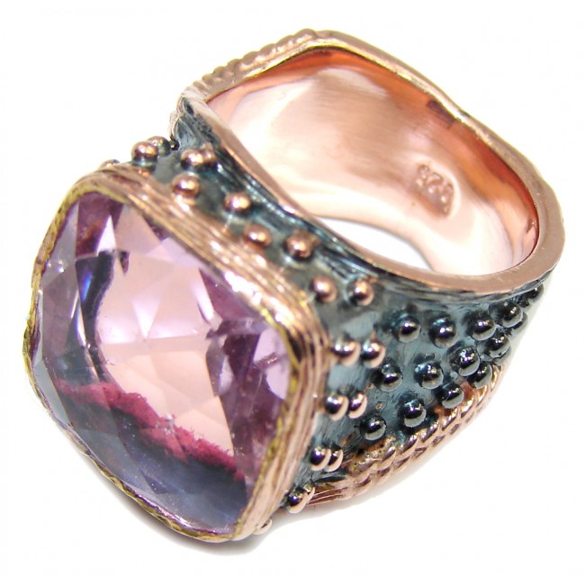 Perfect Created Pink Sapphire, Rose Gold Plated, Rhodium Plated Sterling Silver Ring s. 8