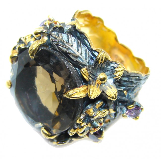 Perfect AAA Champaqne Smoky Topaz , Gold Plated, Rhodium Plated Sterling Silver ring s. 7