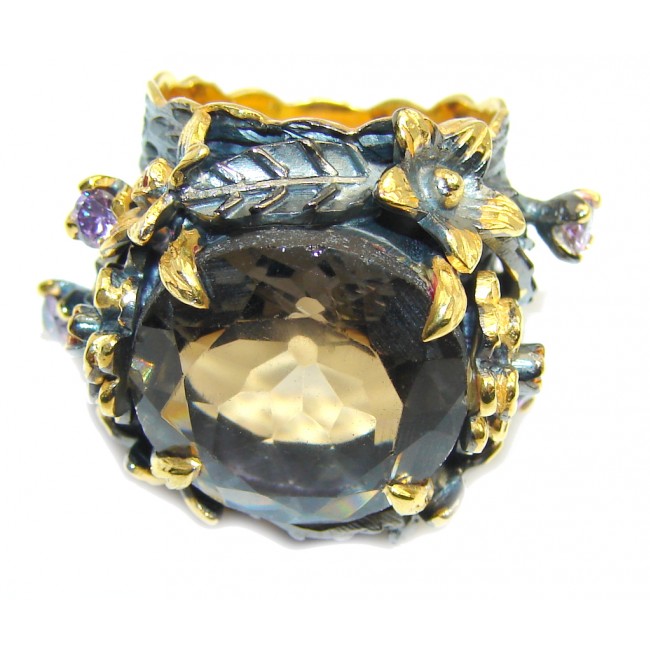 Perfect AAA Champaqne Smoky Topaz , Gold Plated, Rhodium Plated Sterling Silver ring s. 7