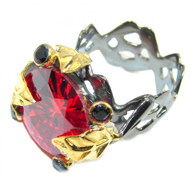 Lovely Red Cubic Zirconia, Gold Plated, Rhodium Plated Sterling Silver Ring s. 8