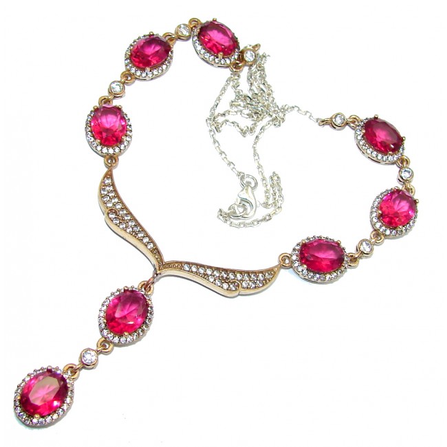Genuine AAA Pink Rhodolite Garnet & White Topaz Sterling Silver Necklace